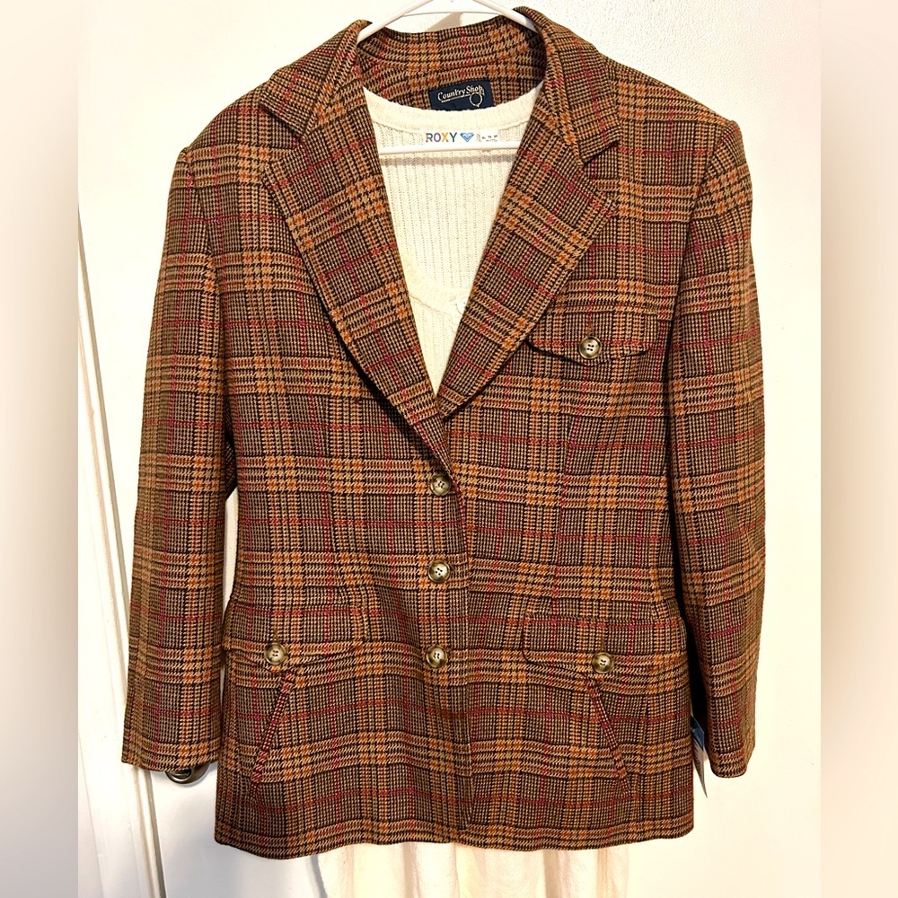 Country Shop Women’s Plaid Wool Long Line Blazer Size 6